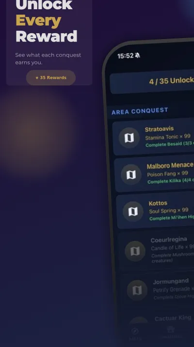 Calm Lands Companion — unlock every reward and see what each conquest earns