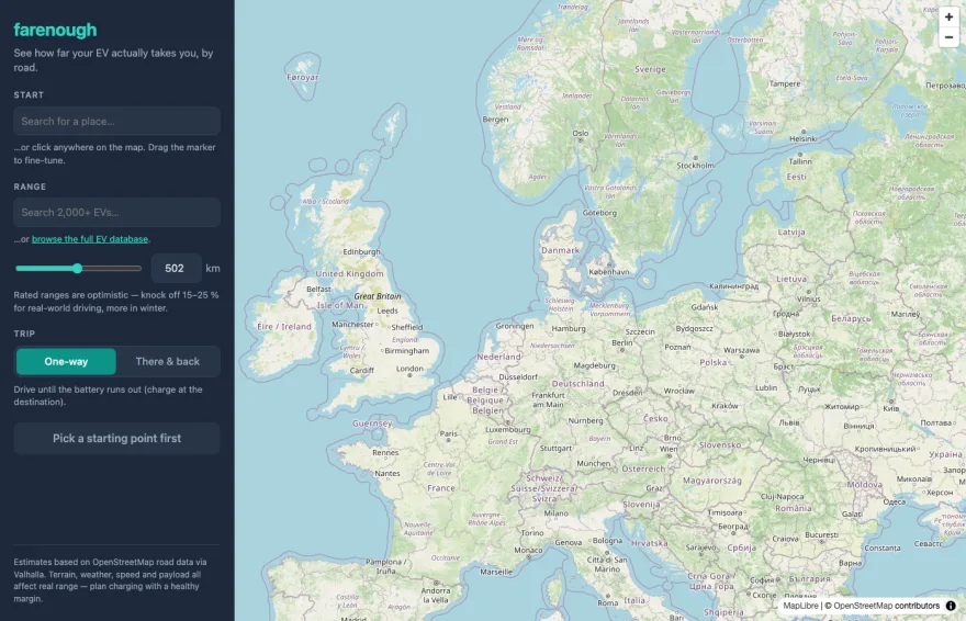 far-enough — a long-range EV's reach across a wide map